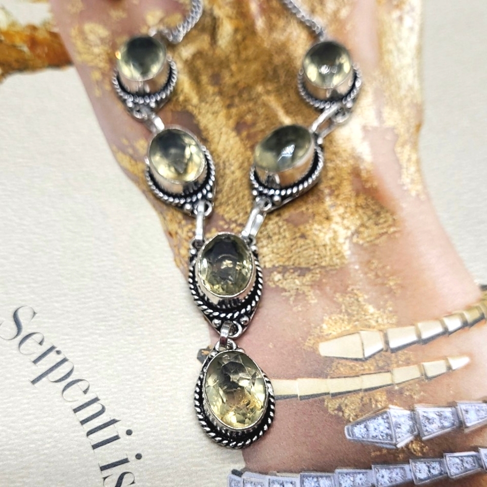 Vintage Oval High Polished Natural Prasiolite Stone Y Waterfall Silver N… - Picture 7 of 16
